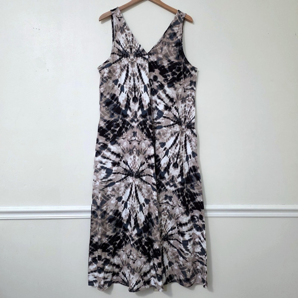 Simply Vera Wang Linen Blend‎ Tie Dye Maxi Dress Sz XL Boho Coastal Resortwear - Picture 2 of 13